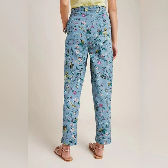 ANTHROPOLOGIE Victoria Floral Cargo Pants in Blue *NO BELT* - Picture 3 of 14